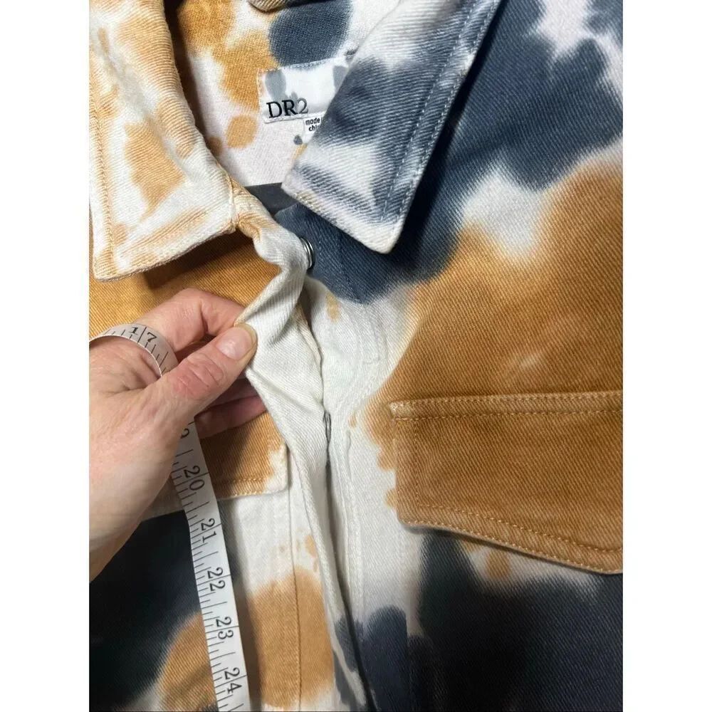 DR2 Orange Gray White Tie Dye Crop Jean Jacket Sz Small - Picture 6 of 8